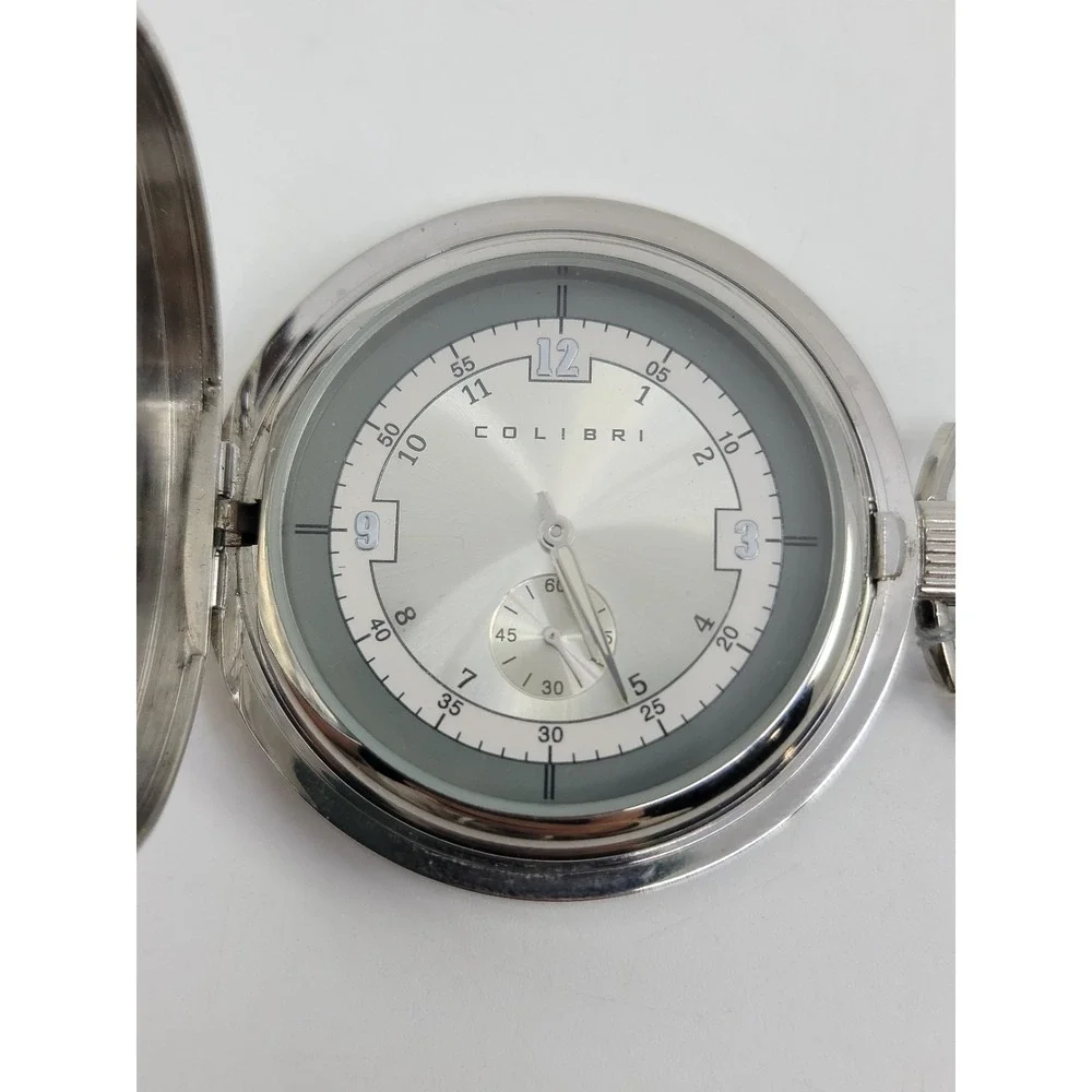 Colibri Quartz Pocket Watch Stainless Steel New Working Conditon With Chain